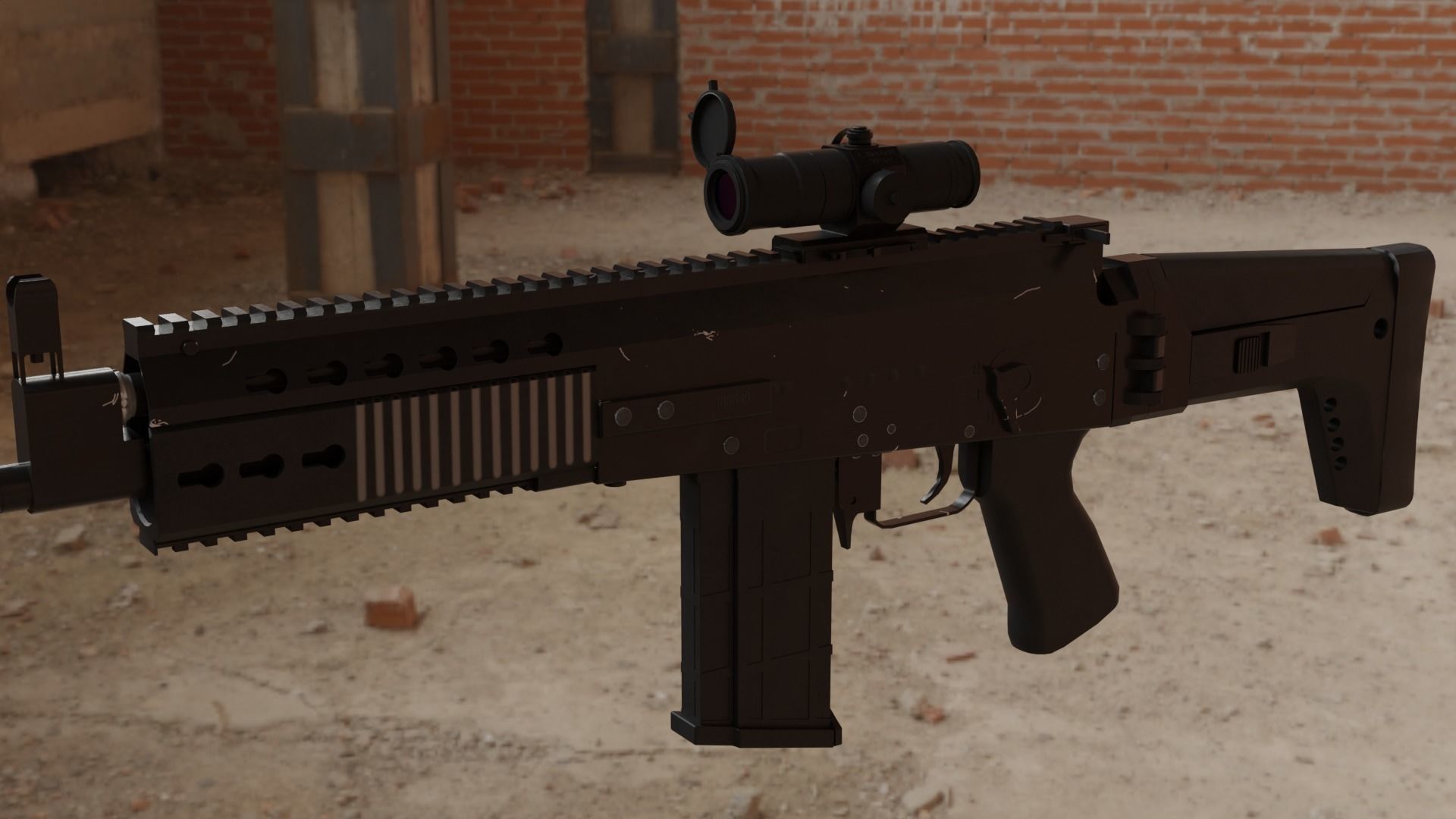 Modern military assault rifle with optic Low-poly 3D model_1