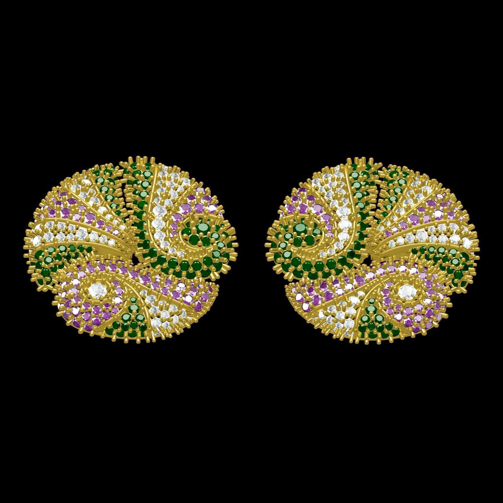 Beautiful Multicolor Diamond Stud Earring 3D print model_9