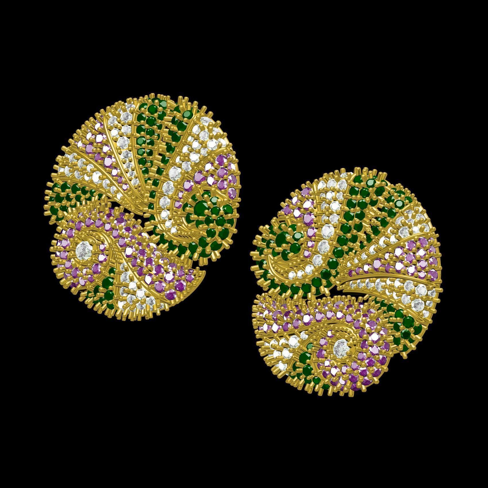 Beautiful Multicolor Diamond Stud Earring 3D print model_10