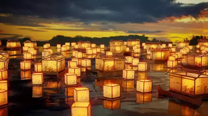 Lantern Night Scene Low-poly 3D model