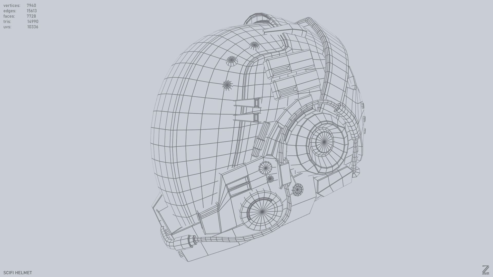 Scifi helmet Low-poly 3D model_3