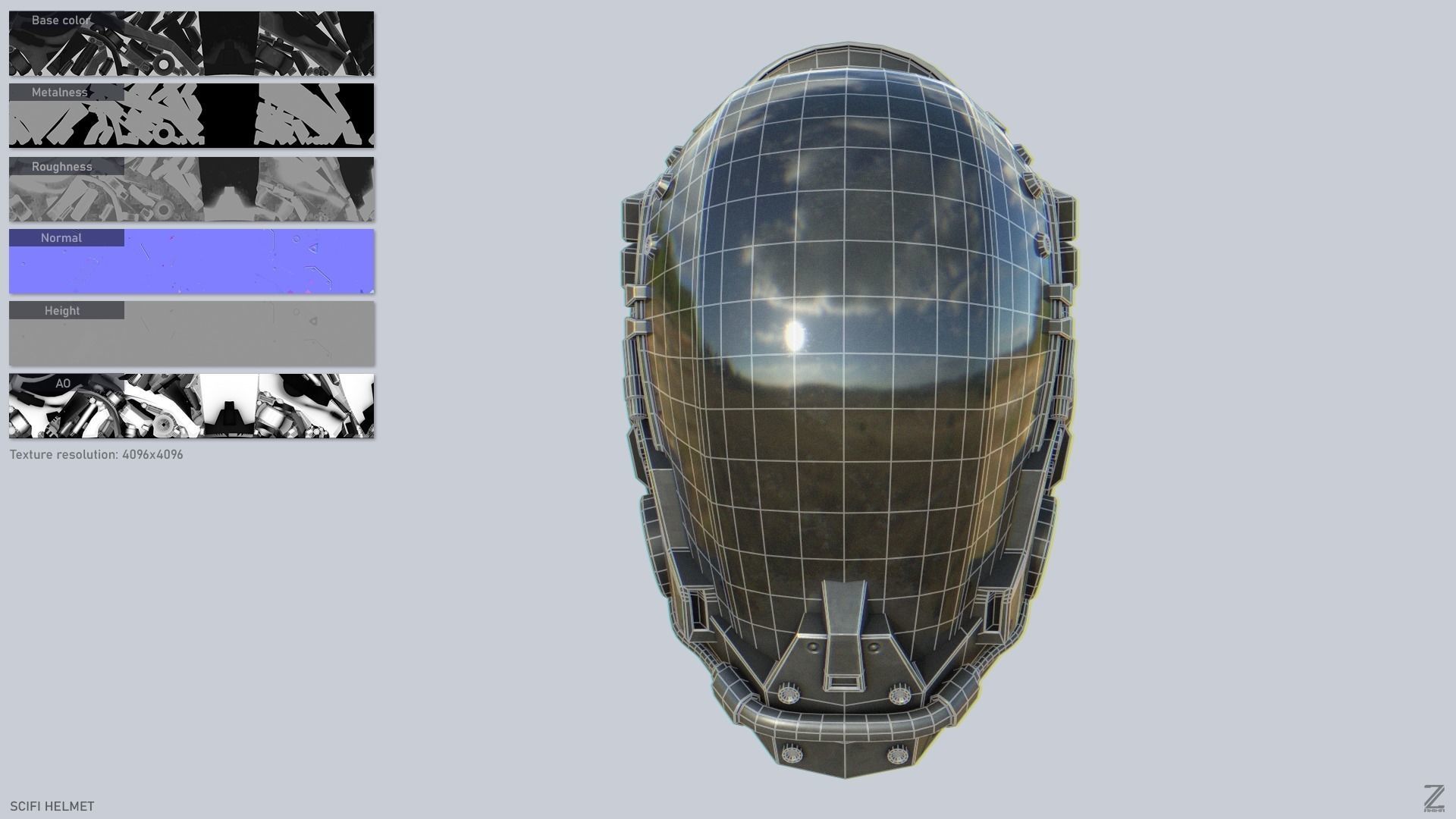 Scifi helmet Low-poly 3D model_2