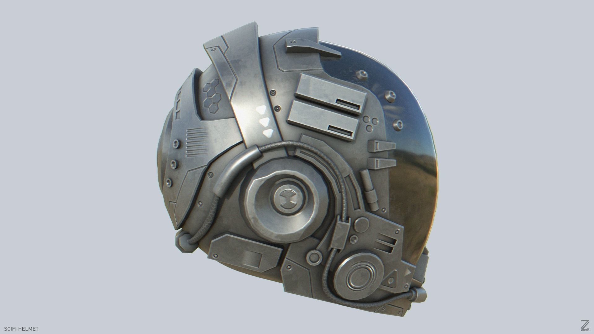 Scifi helmet Low-poly 3D model_1