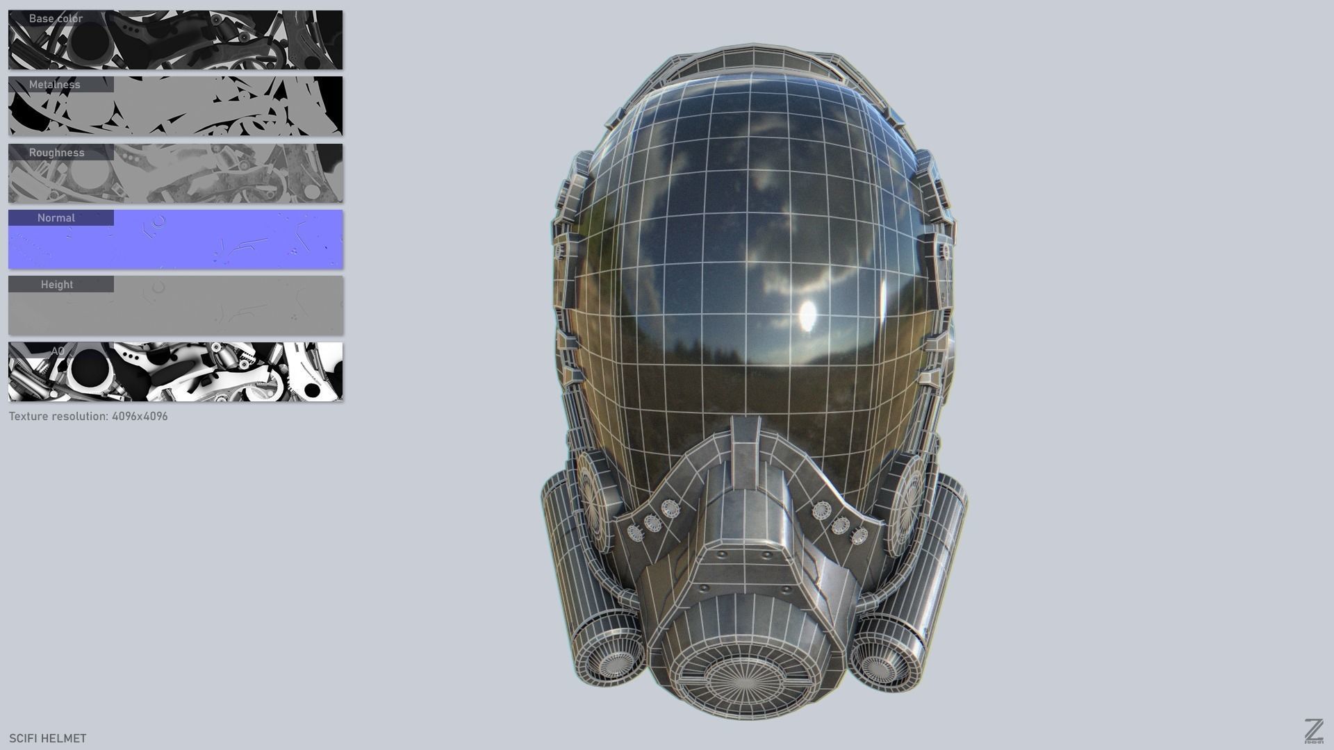 Scifi helmet Low-poly 3D model_2