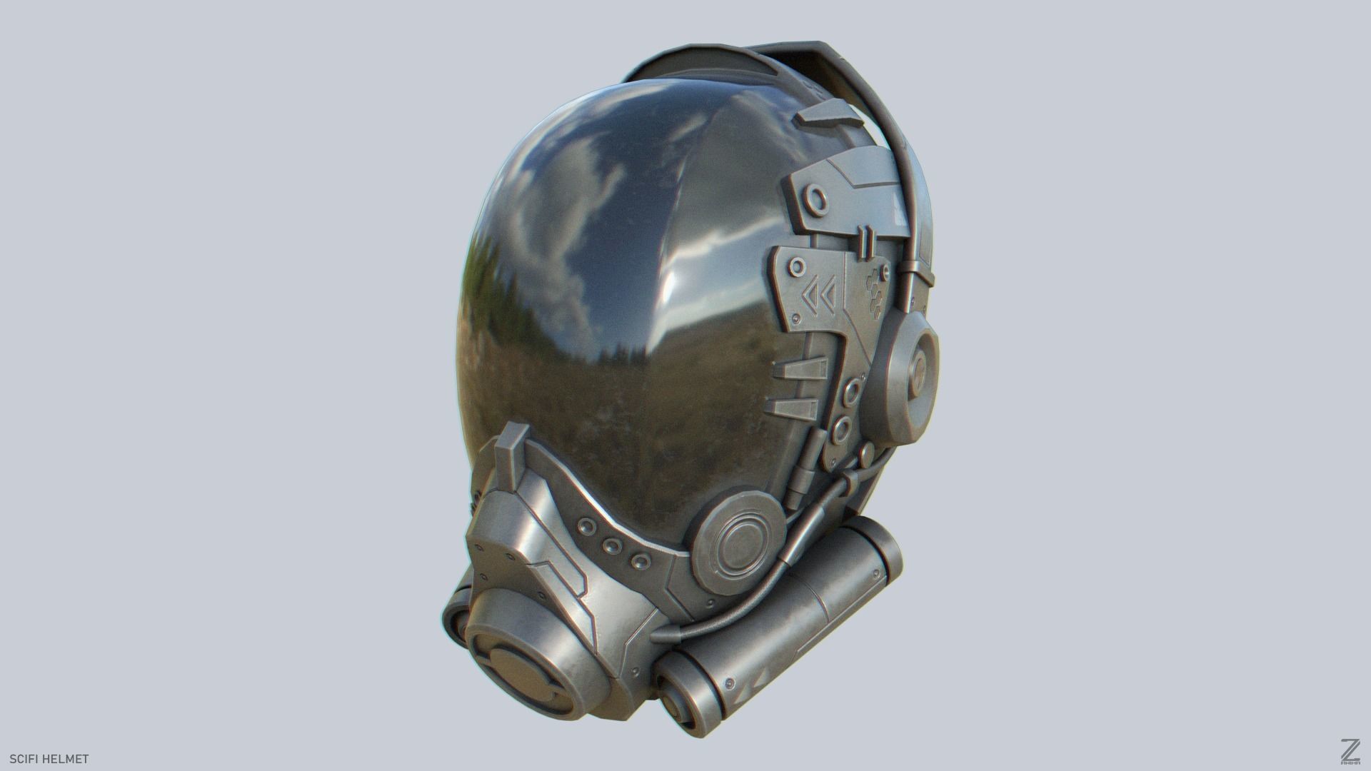 Scifi helmet Low-poly 3D model_5