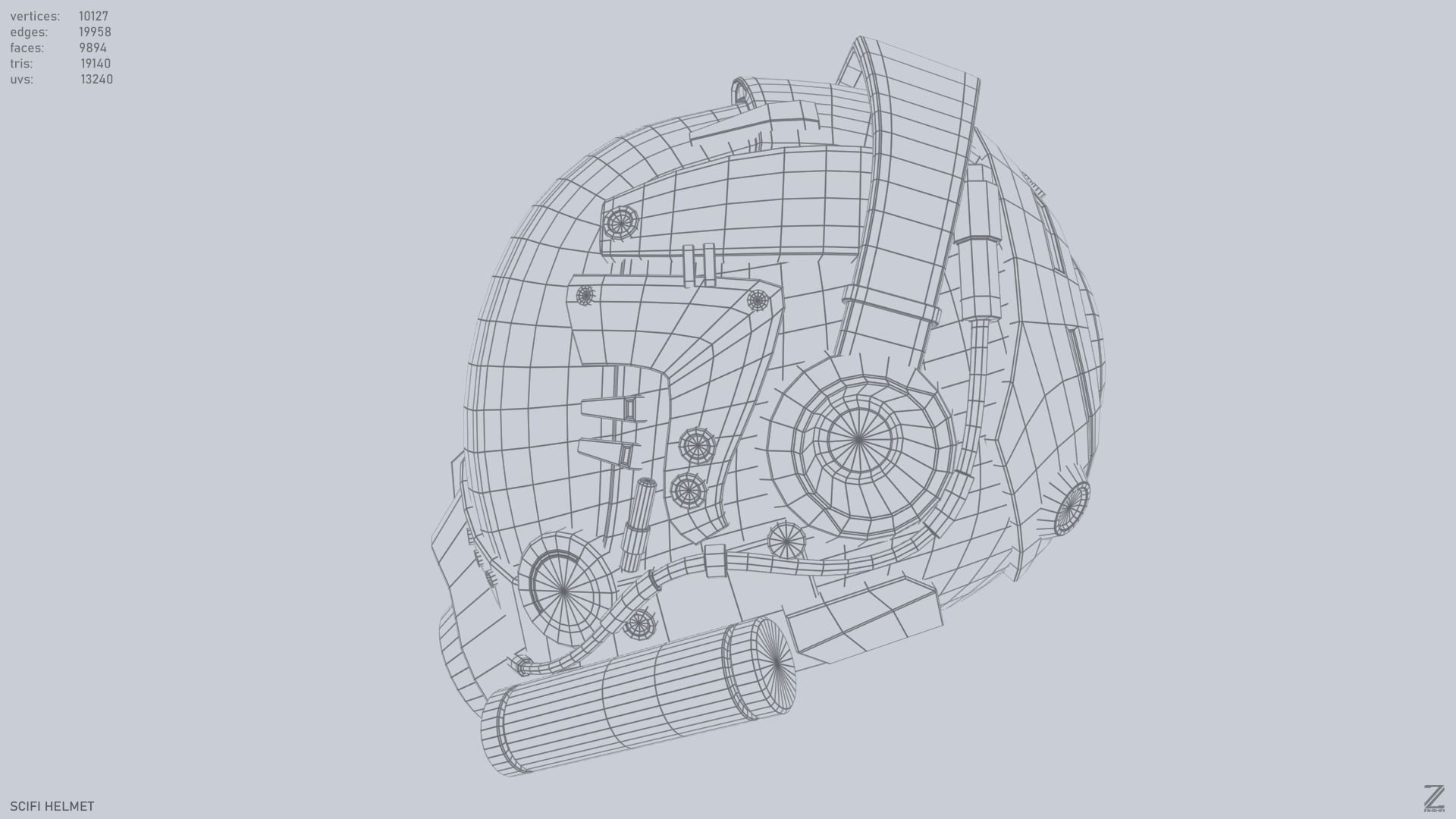 Scifi helmet Low-poly 3D model_11