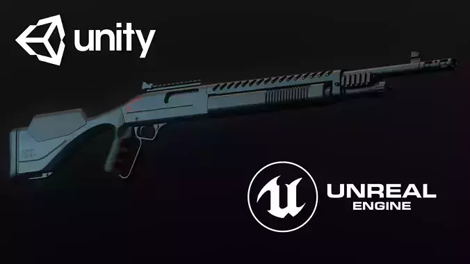 Lever Action Shotgun Low-poly 3D model