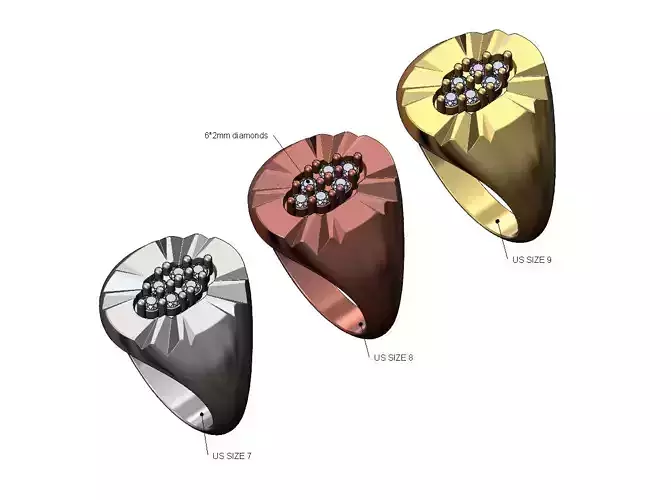 Diamond cluster Claw marks oval ring US sizes 7 8 9