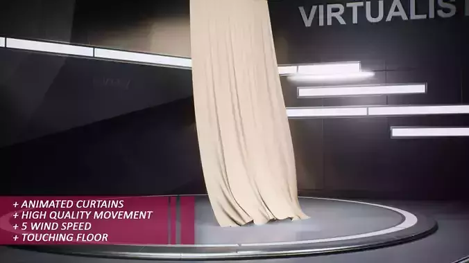 Pack of Touching Floor wind Animated Curtains with 5 wind speed 3D model