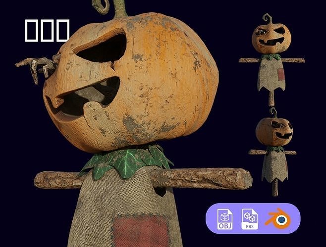 Halloween pumpkin scarecrow Low-poly 3D model