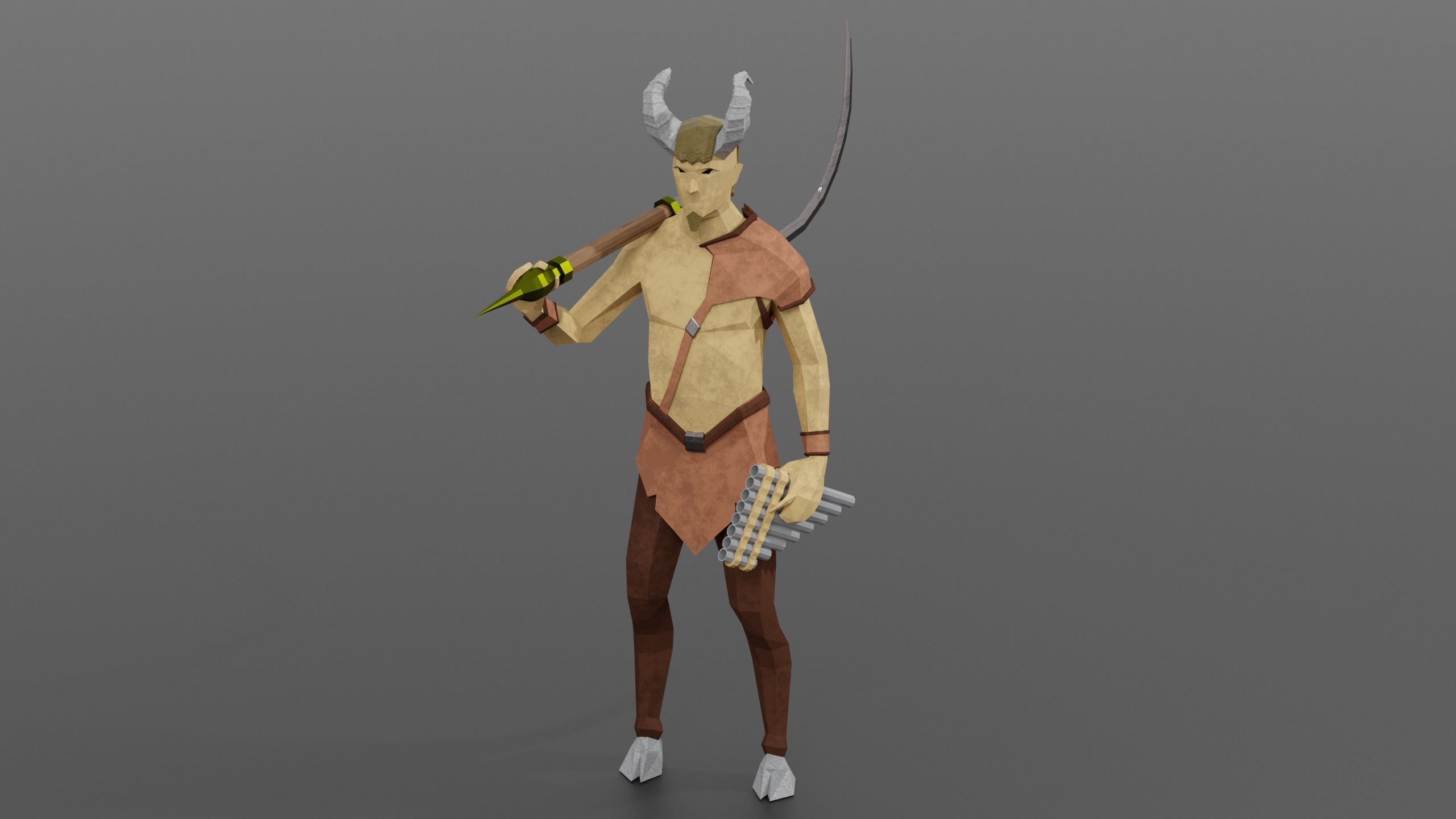 Satyr half-goat Nature spirit Wild man Horned god Forest Bacchus Low-poly 3D model_1