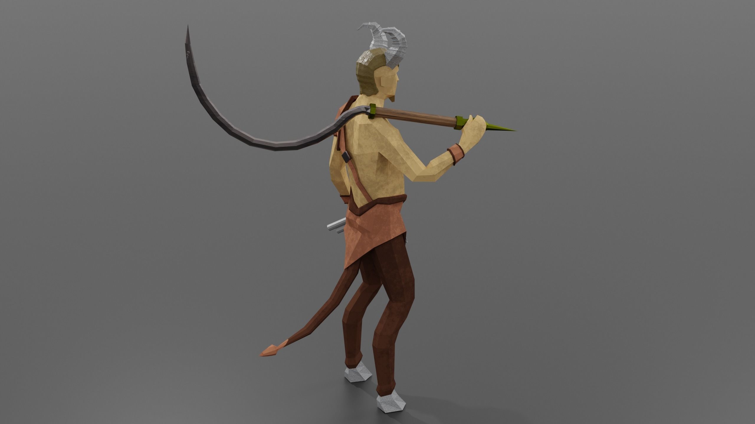 Satyr half-goat Nature spirit Wild man Horned god Forest Bacchus Low-poly 3D model_2