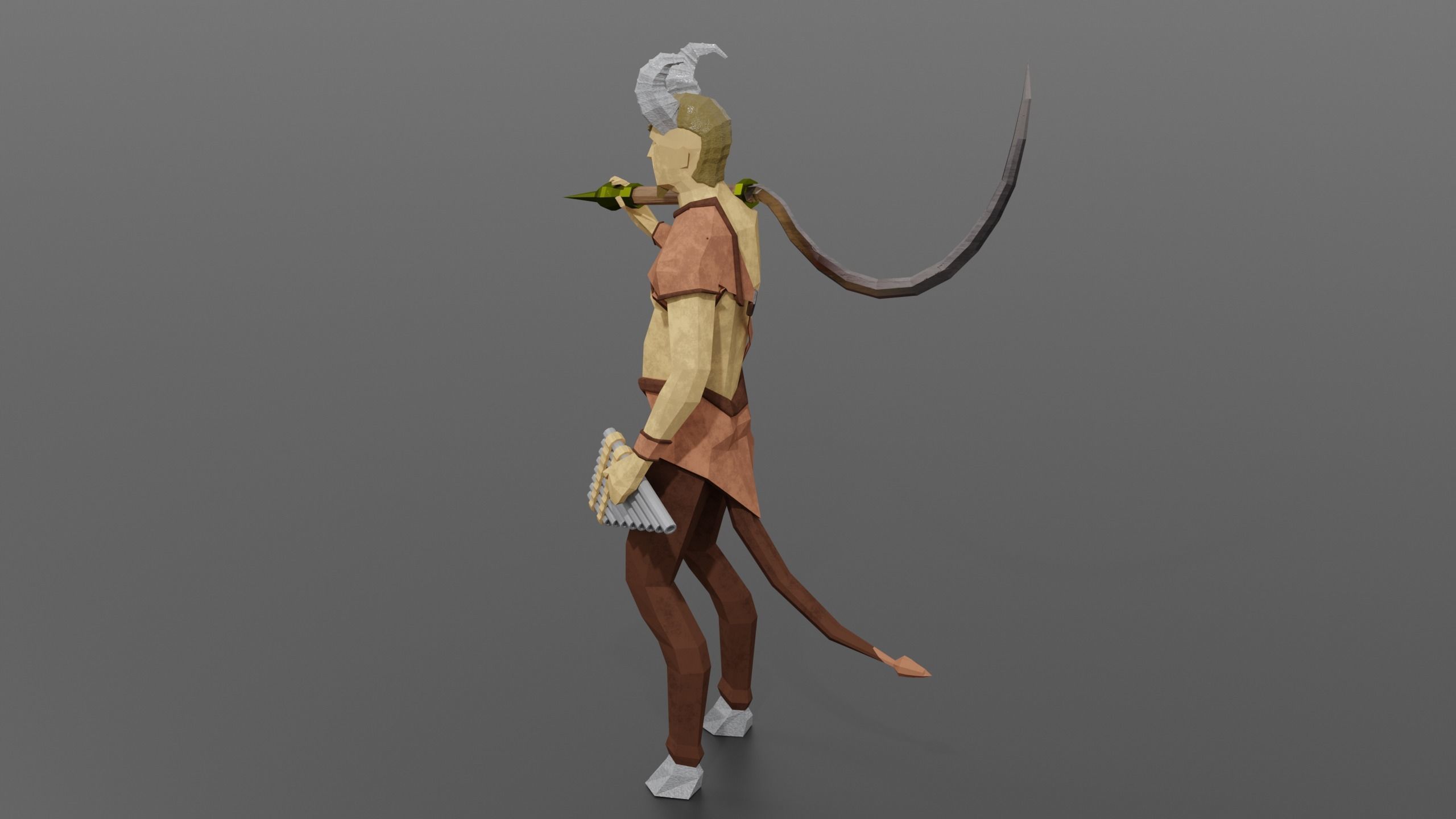 Satyr half-goat Nature spirit Wild man Horned god Forest Bacchus Low-poly 3D model_3