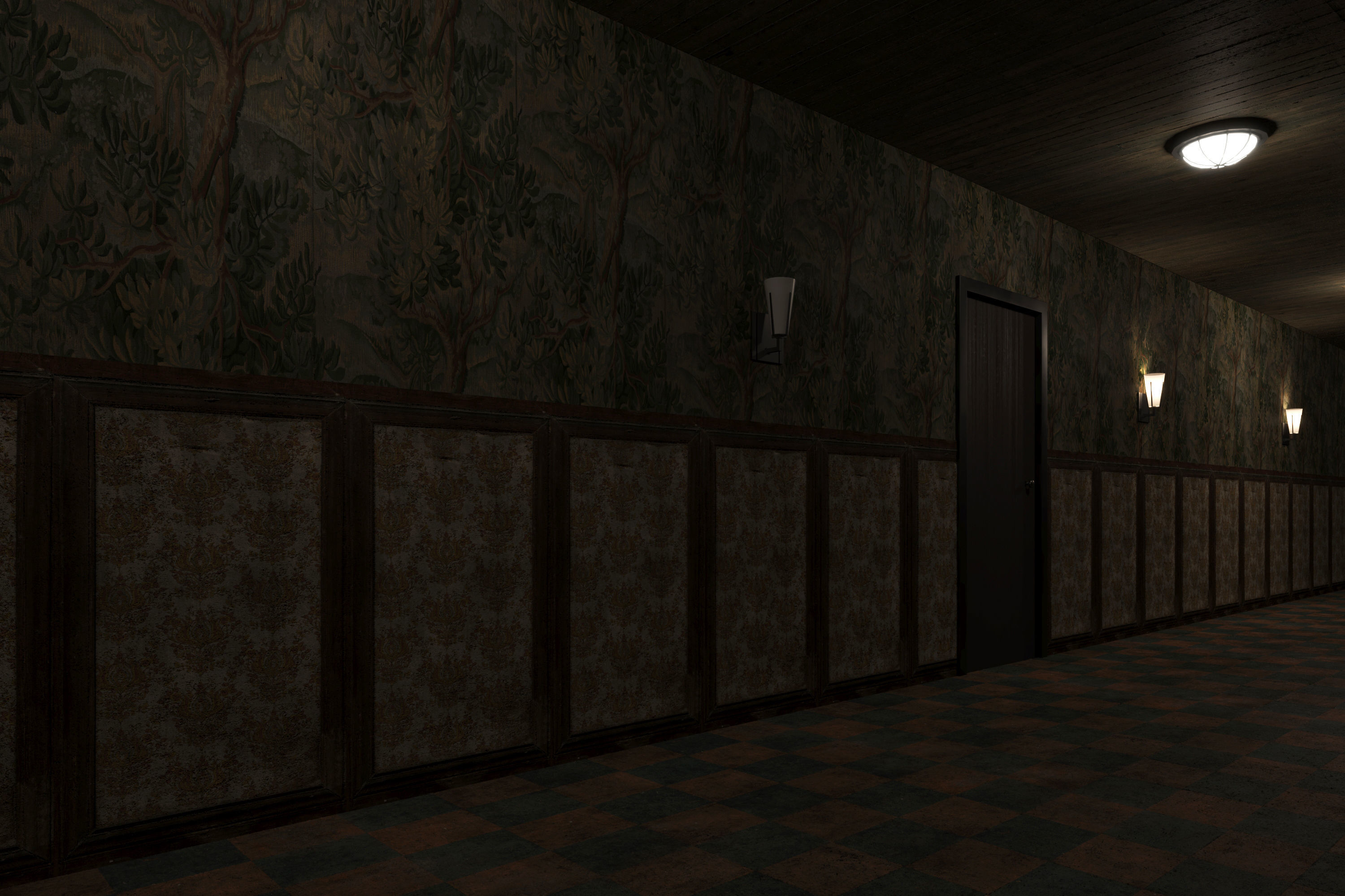 7 Lowpoly Old Dark Scary Corridor 3D Model Collection_17