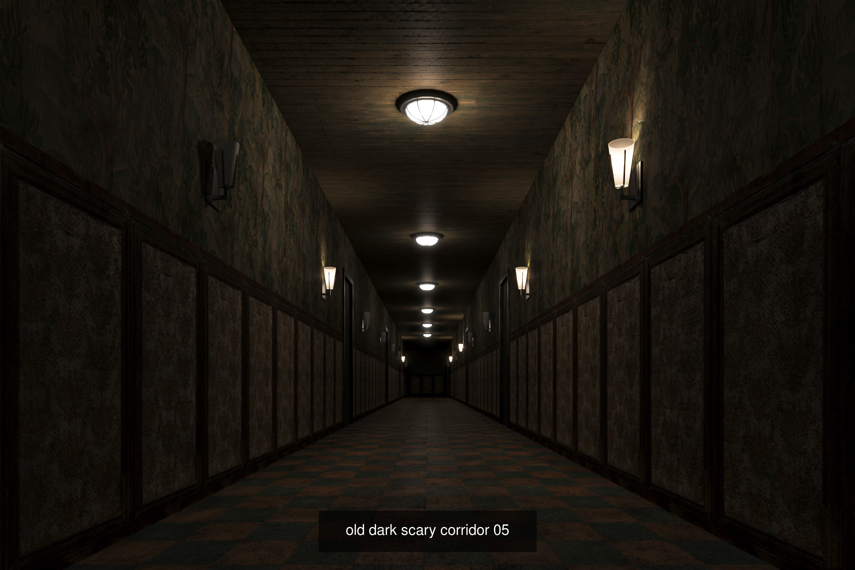 7 Lowpoly Old Dark Scary Corridor 3D Model Collection_15