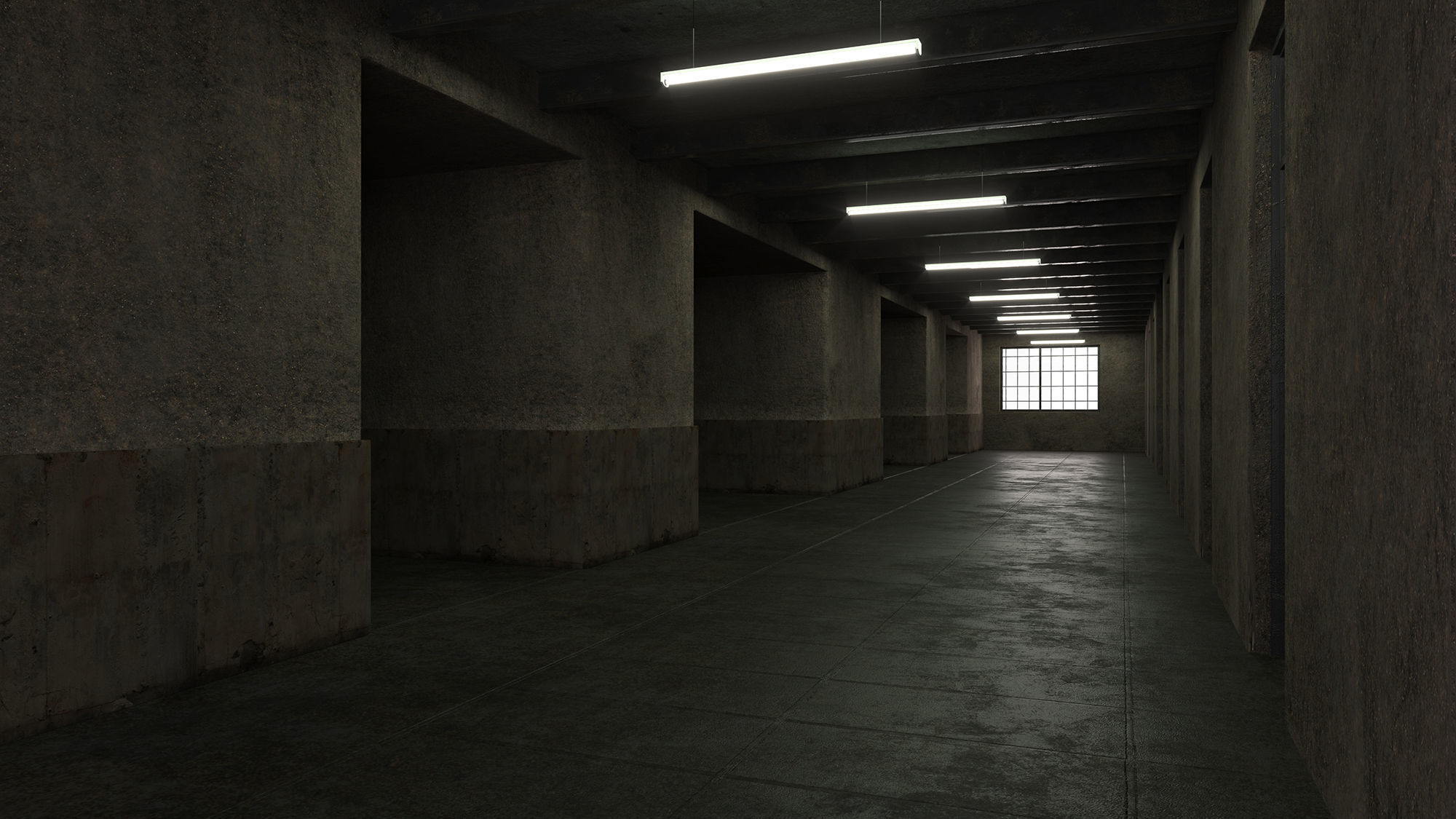 7 Lowpoly Old Dark Scary Corridor 3D Model Collection_12