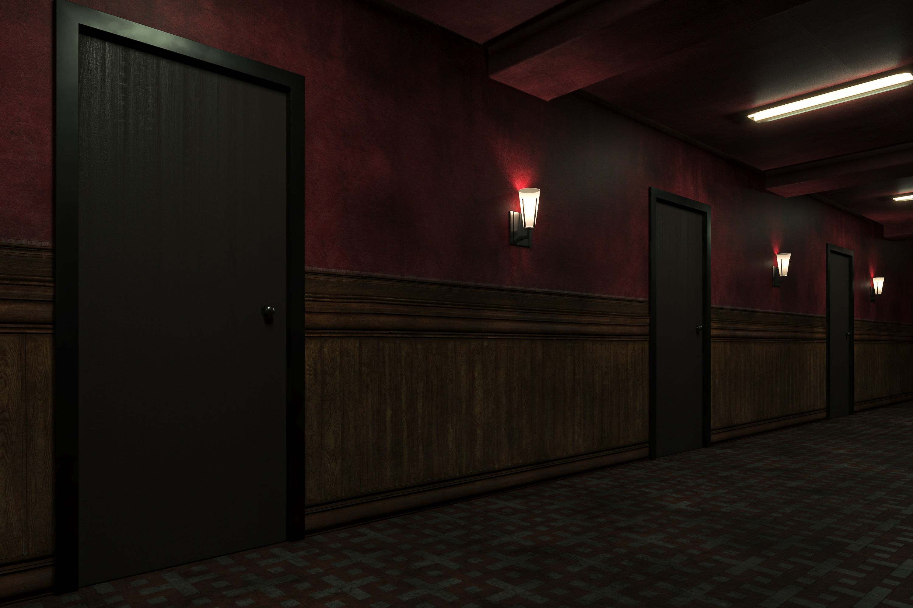 7 Lowpoly Old Dark Scary Corridor 3D Model Collection_11