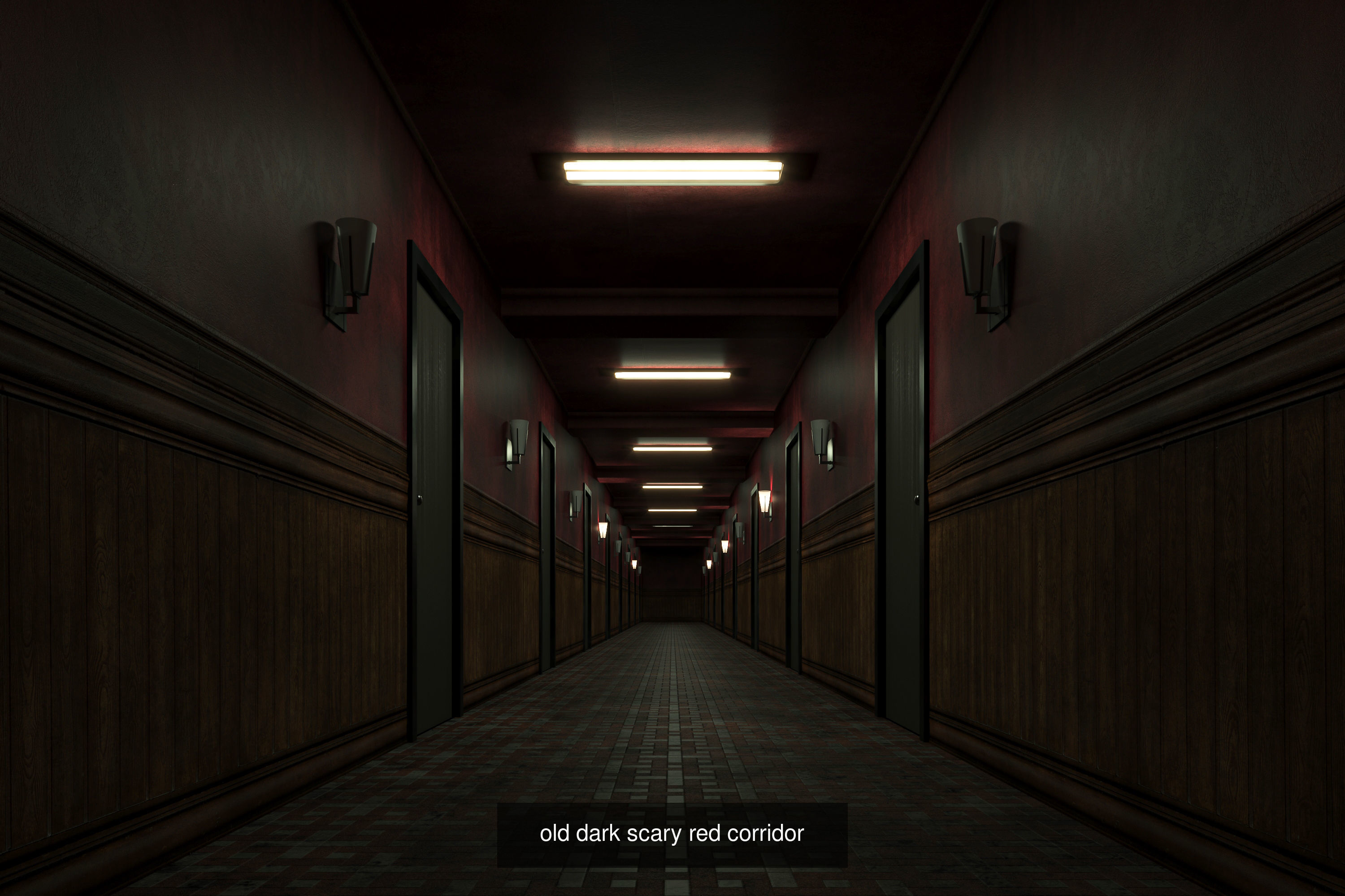 7 Lowpoly Old Dark Scary Corridor 3D Model Collection_3