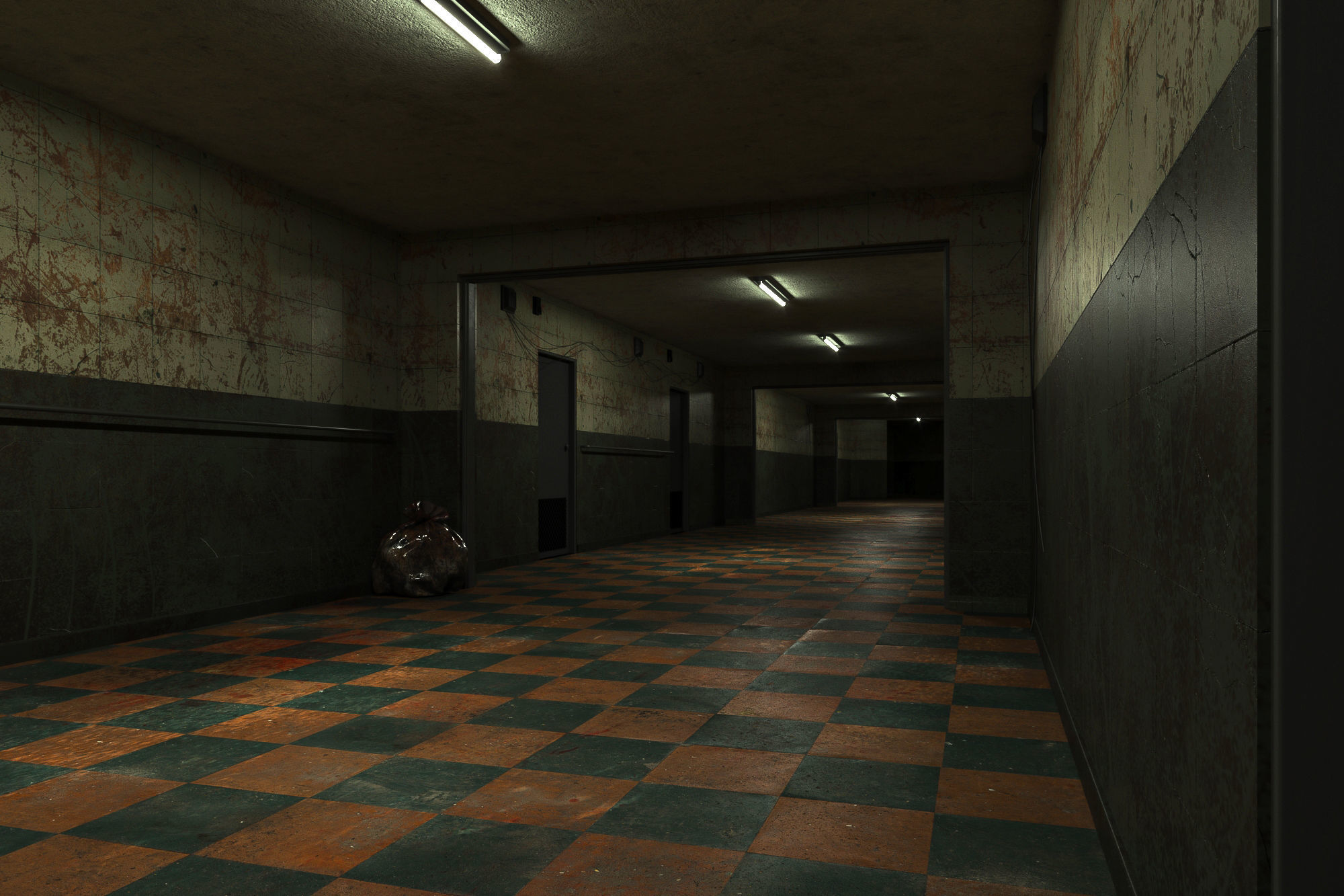 7 Lowpoly Old Dark Scary Corridor 3D Model Collection_23