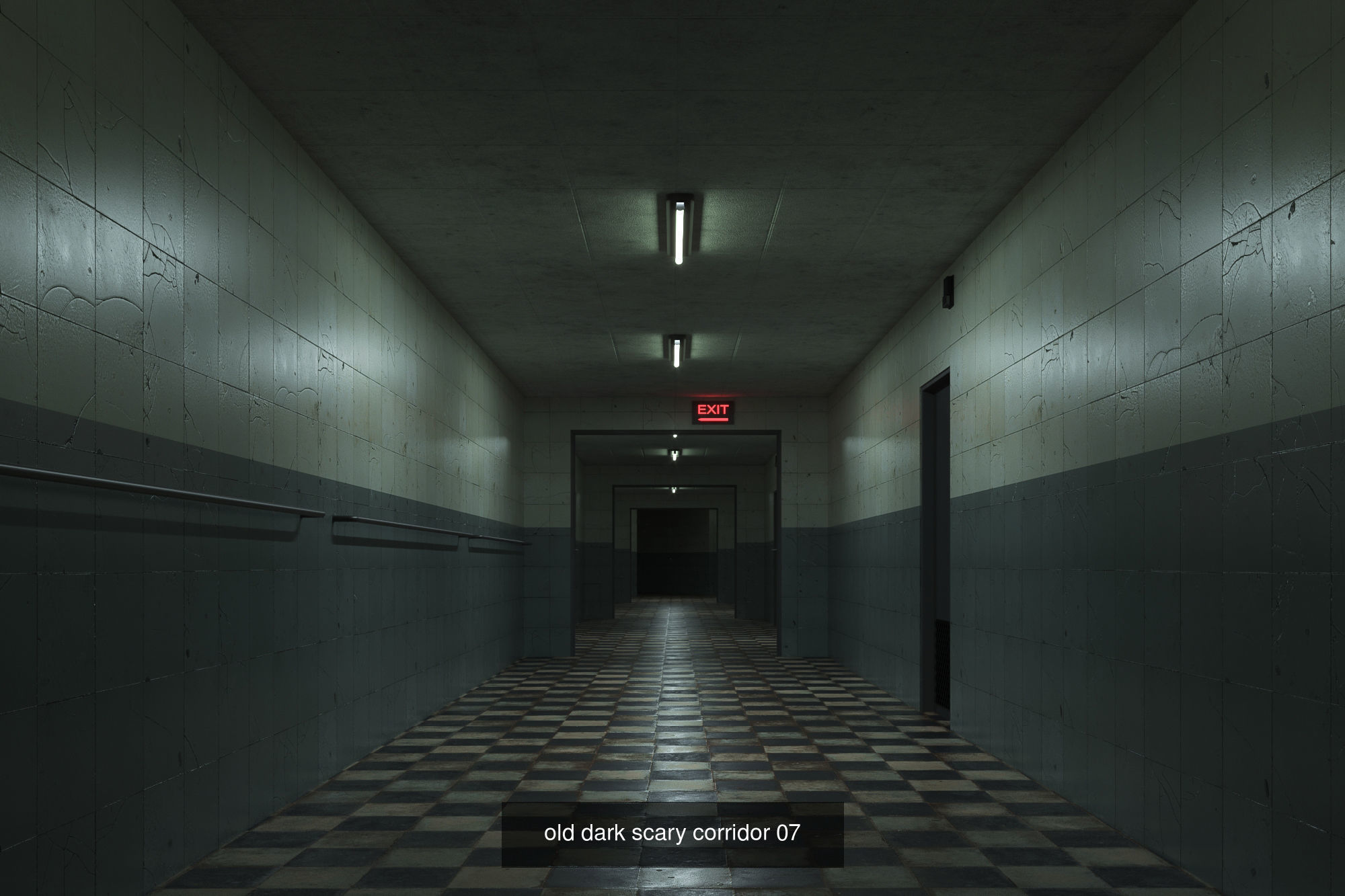 7 Lowpoly Old Dark Scary Corridor 3D Model Collection_4
