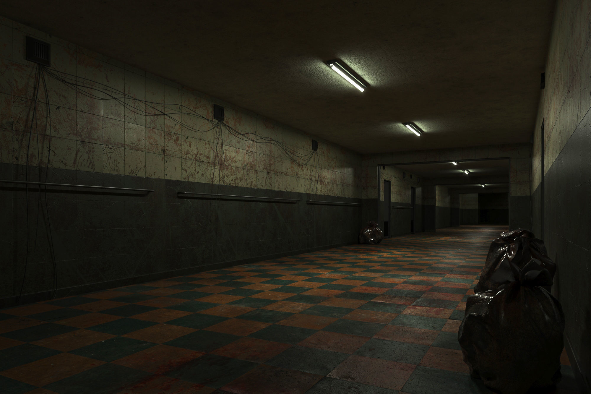 7 Lowpoly Old Dark Scary Corridor 3D Model Collection_24