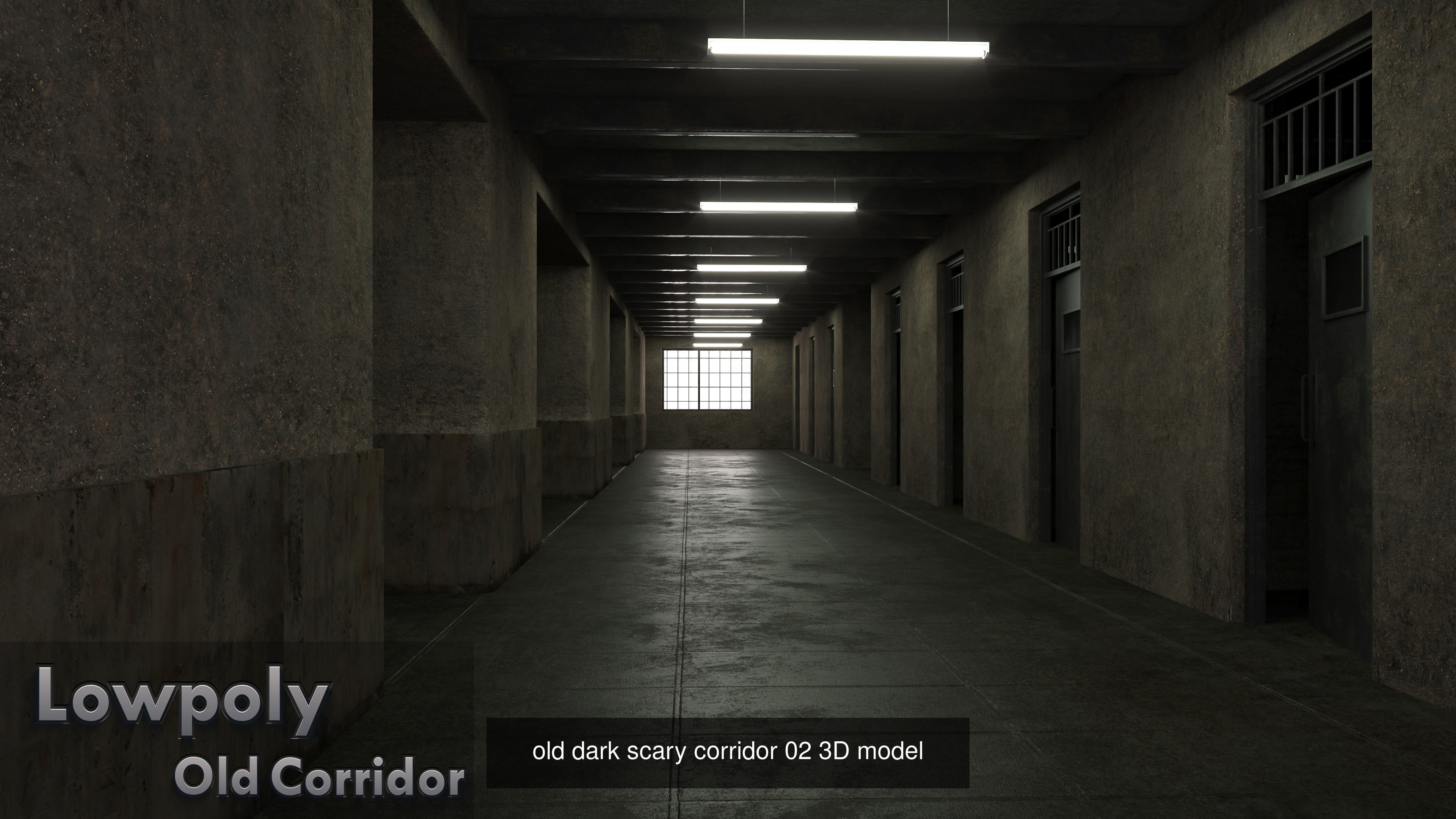 7 Lowpoly Old Dark Scary Corridor 3D Model Collection_5