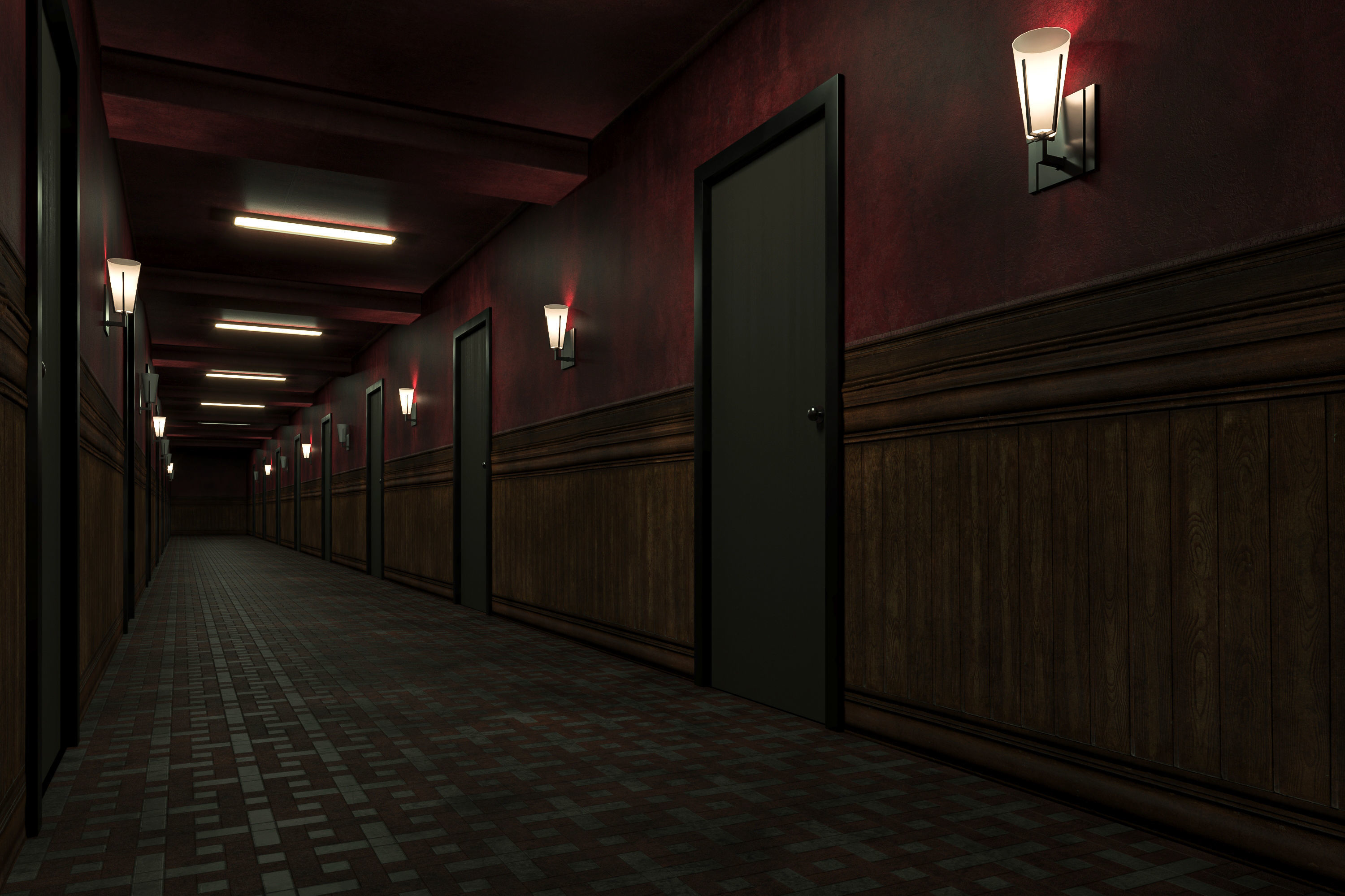 7 Lowpoly Old Dark Scary Corridor 3D Model Collection_10