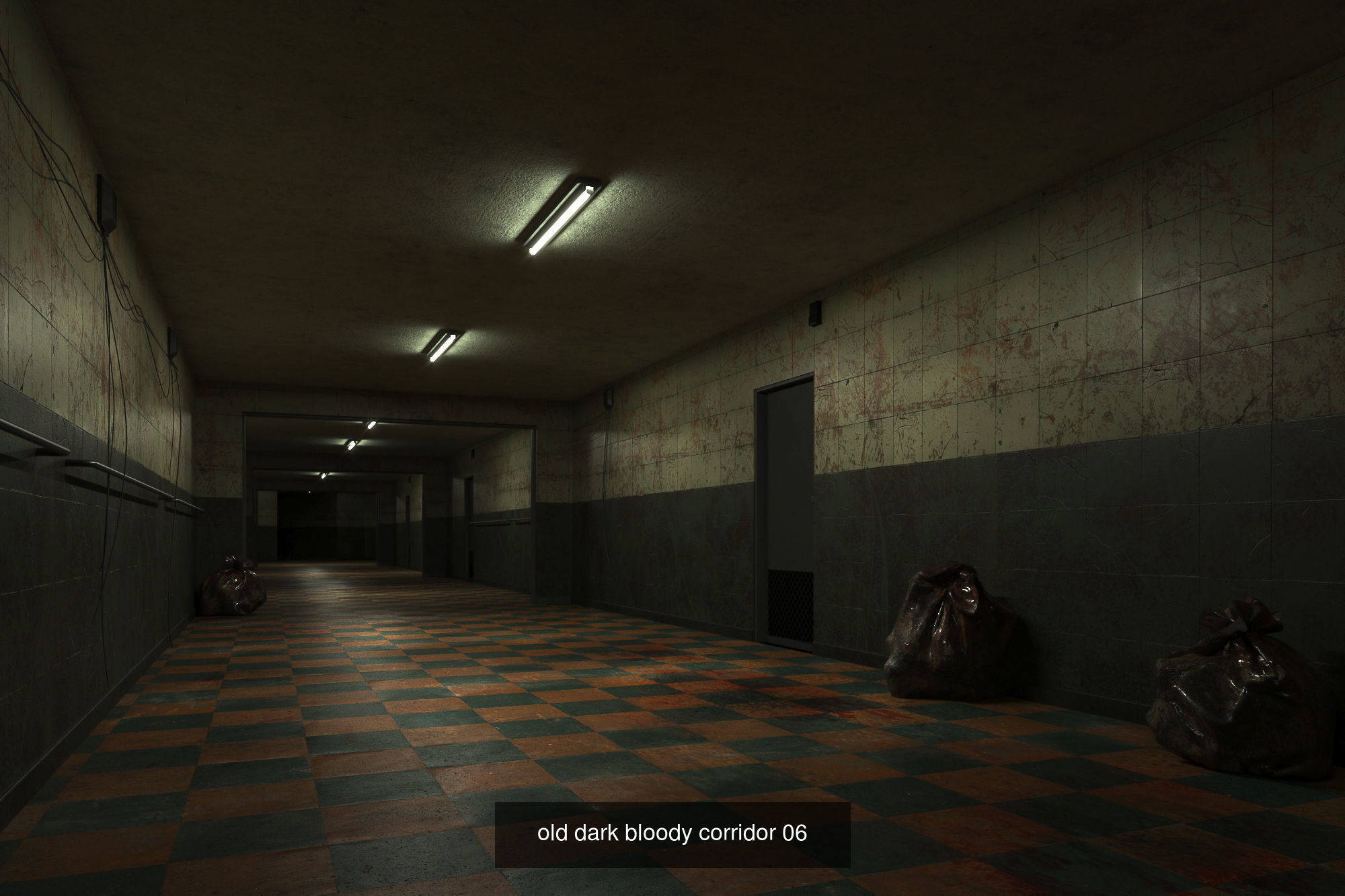 7 Lowpoly Old Dark Scary Corridor 3D Model Collection_7