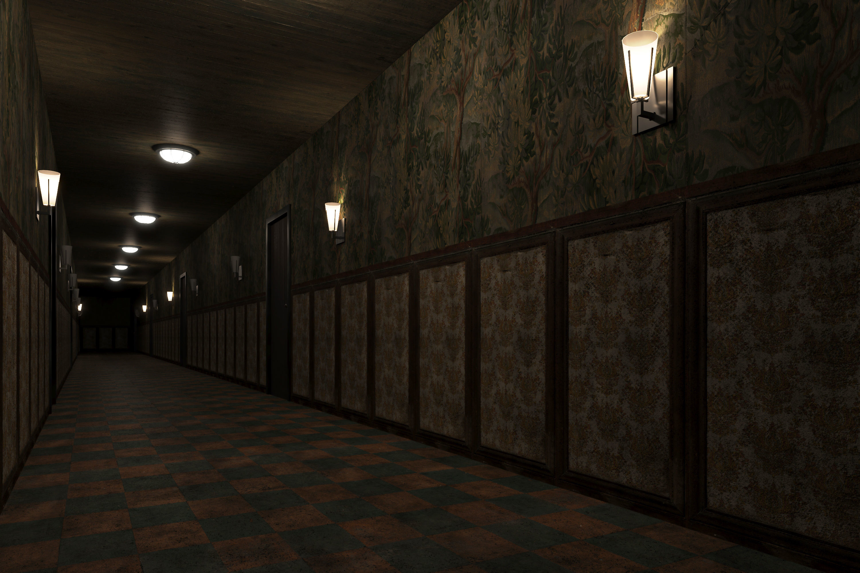 7 Lowpoly Old Dark Scary Corridor 3D Model Collection_16