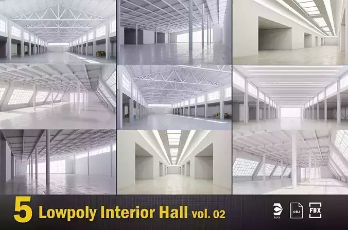 5 lowpoly interior hall vol 02 3D Model Collection