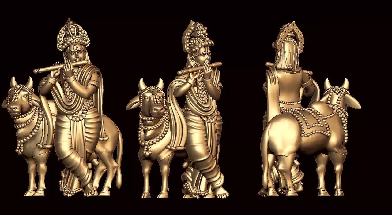 Krishna with cow  3D print model_0