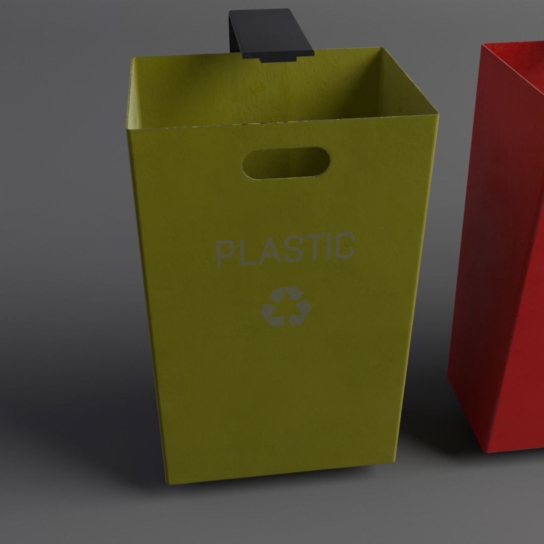 Street Trash Can Low-poly 3D model_5