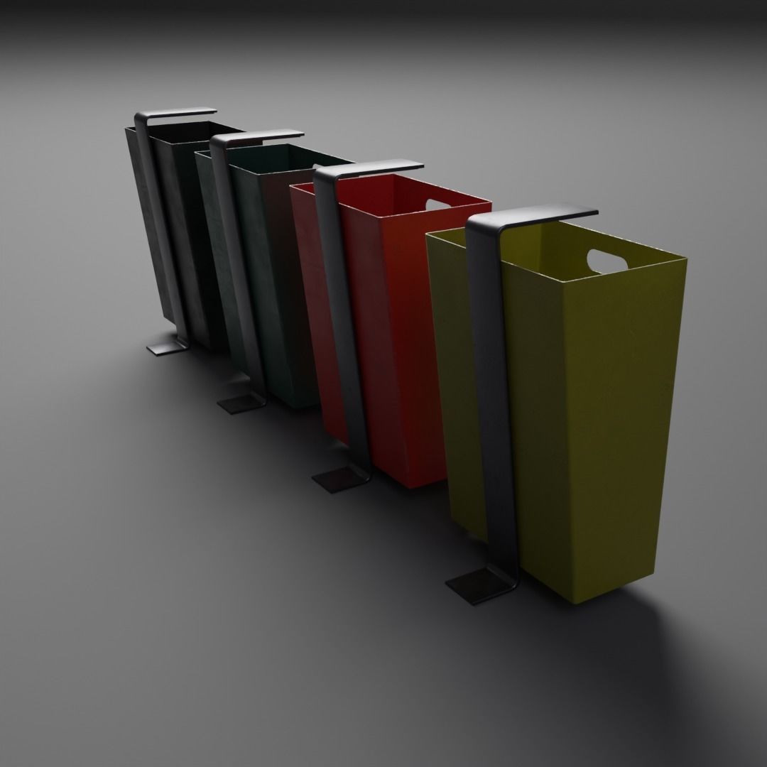 Street Trash Can Low-poly 3D model_3
