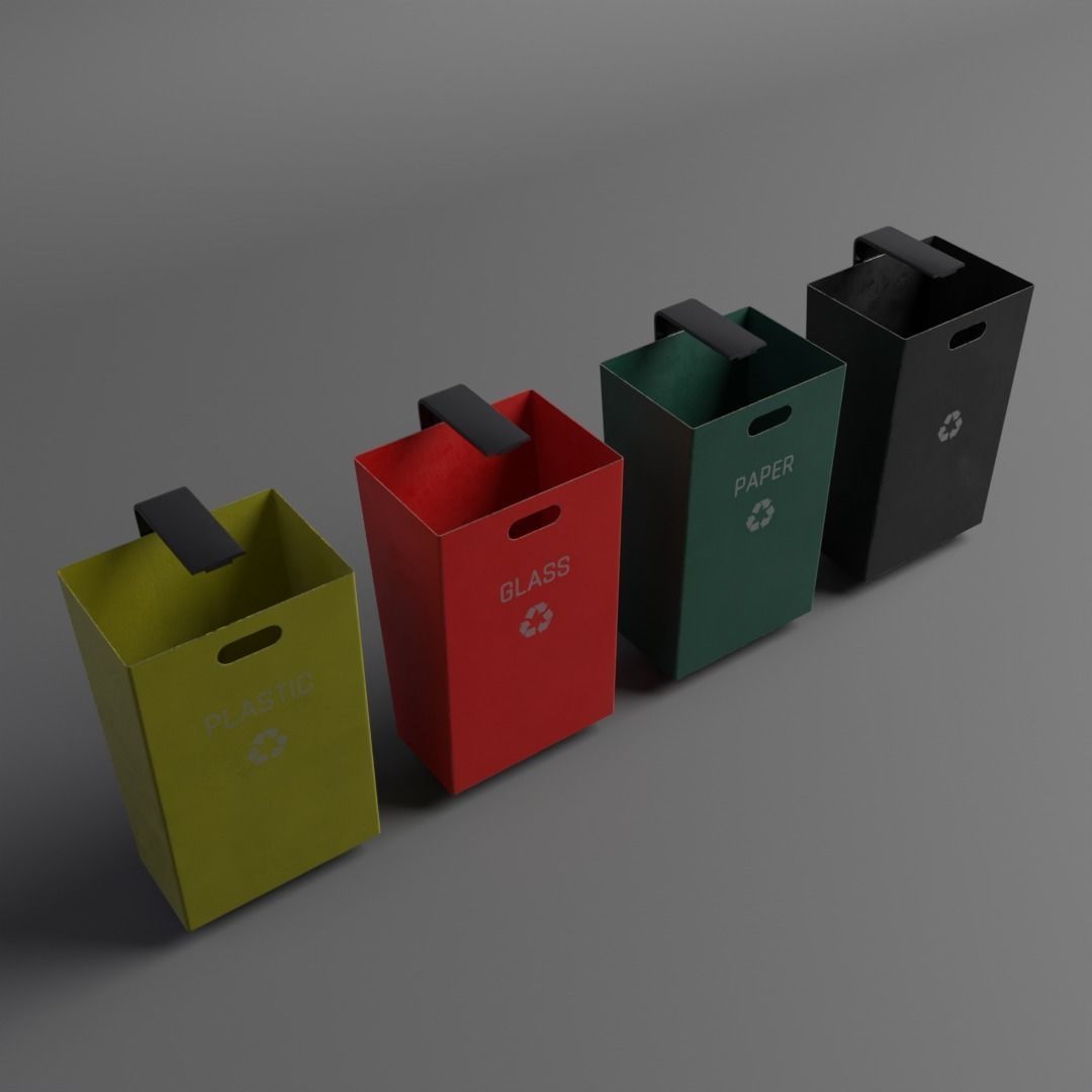 Street Trash Can Low-poly 3D model_2