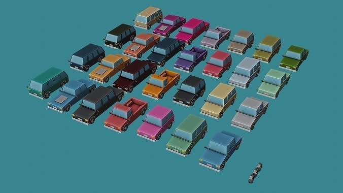 Simple cartoon car pack Style Craft Free low-poly 3D model