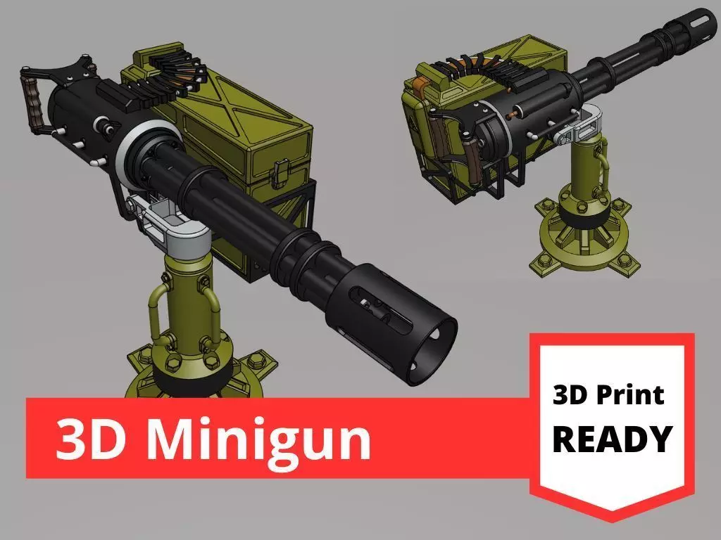 3D Minigun Vulcan model with Gun Base Stand 3D print model_0
