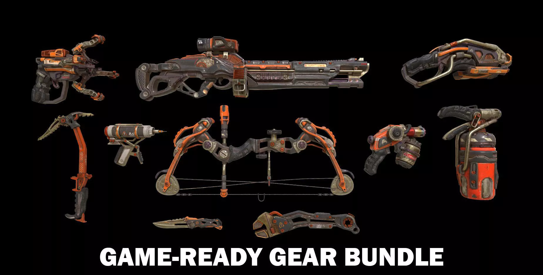 Game-Ready Sci-Fi Weapons Bundle Low-poly 3D model_0
