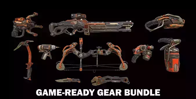 Game-Ready Sci-Fi Weapons Bundle Low-poly 3D model