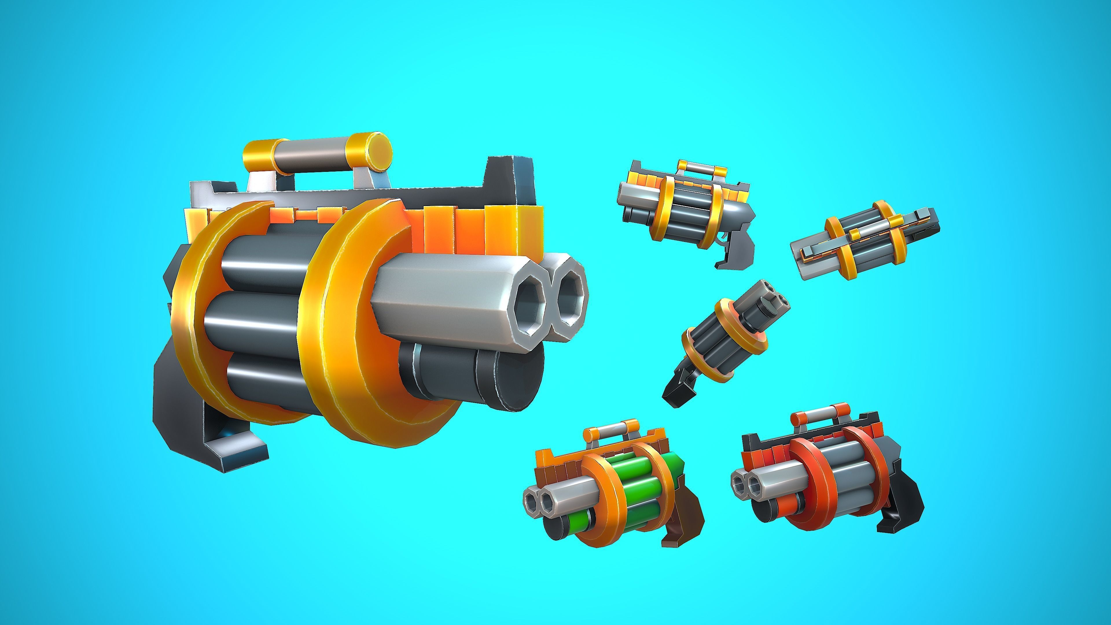 DOUBLE GRENADE LAUNCHER GUN CARTOON STYLIZED Low-poly 3D model_4