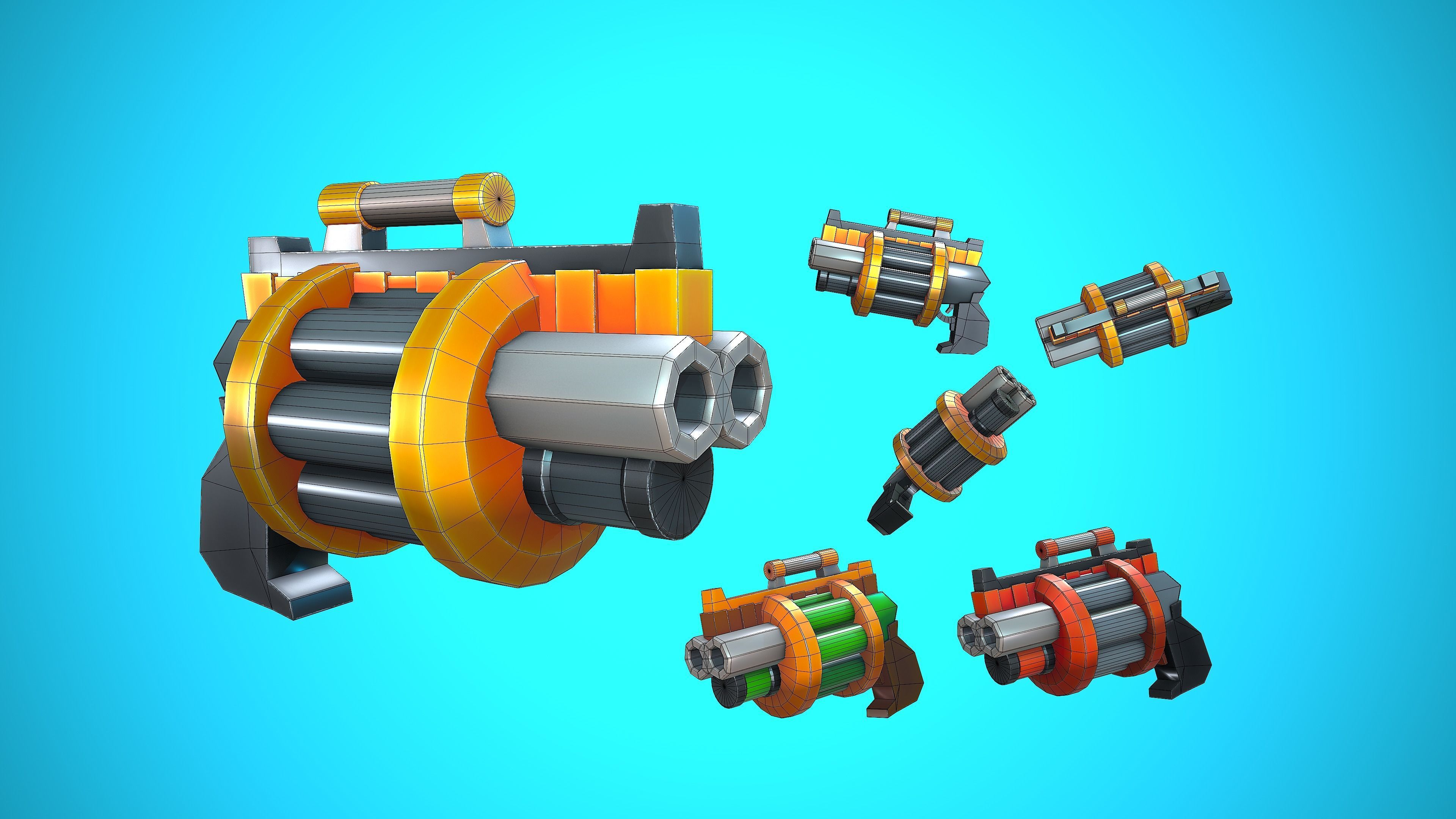 DOUBLE GRENADE LAUNCHER GUN CARTOON STYLIZED Low-poly 3D model_5