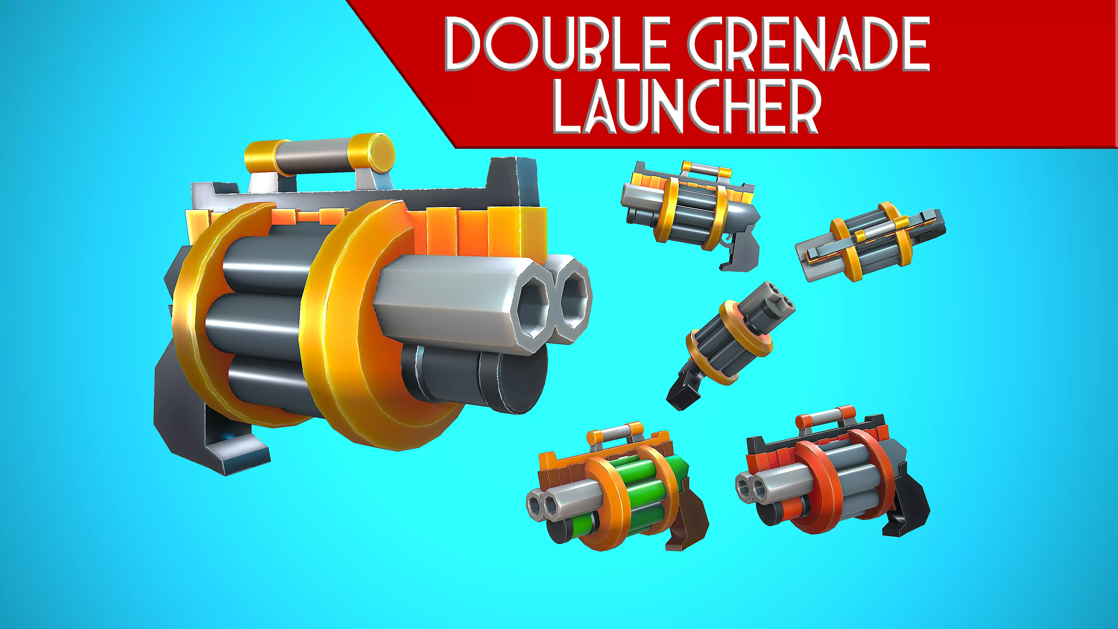 DOUBLE GRENADE LAUNCHER GUN CARTOON STYLIZED Low-poly 3D model_0