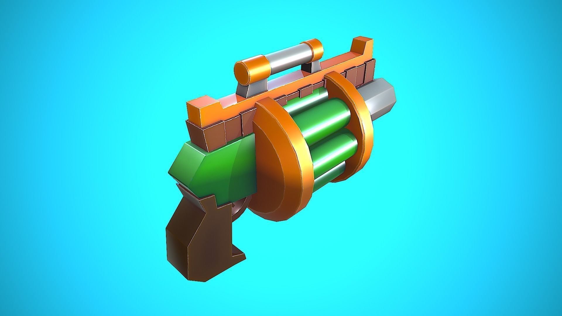 DOUBLE GRENADE LAUNCHER GUN CARTOON STYLIZED Low-poly 3D model_17