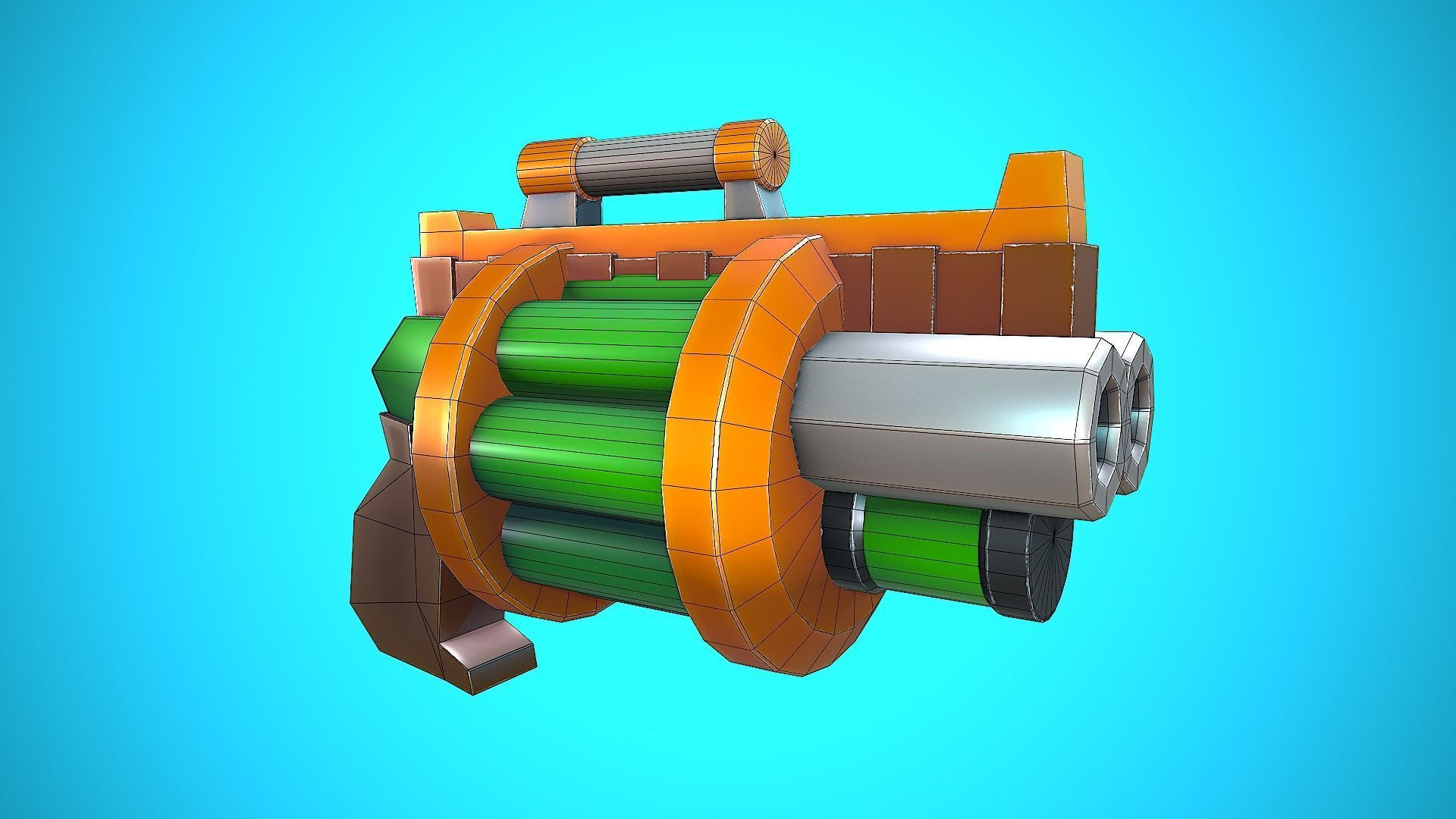 DOUBLE GRENADE LAUNCHER GUN CARTOON STYLIZED Low-poly 3D model_10