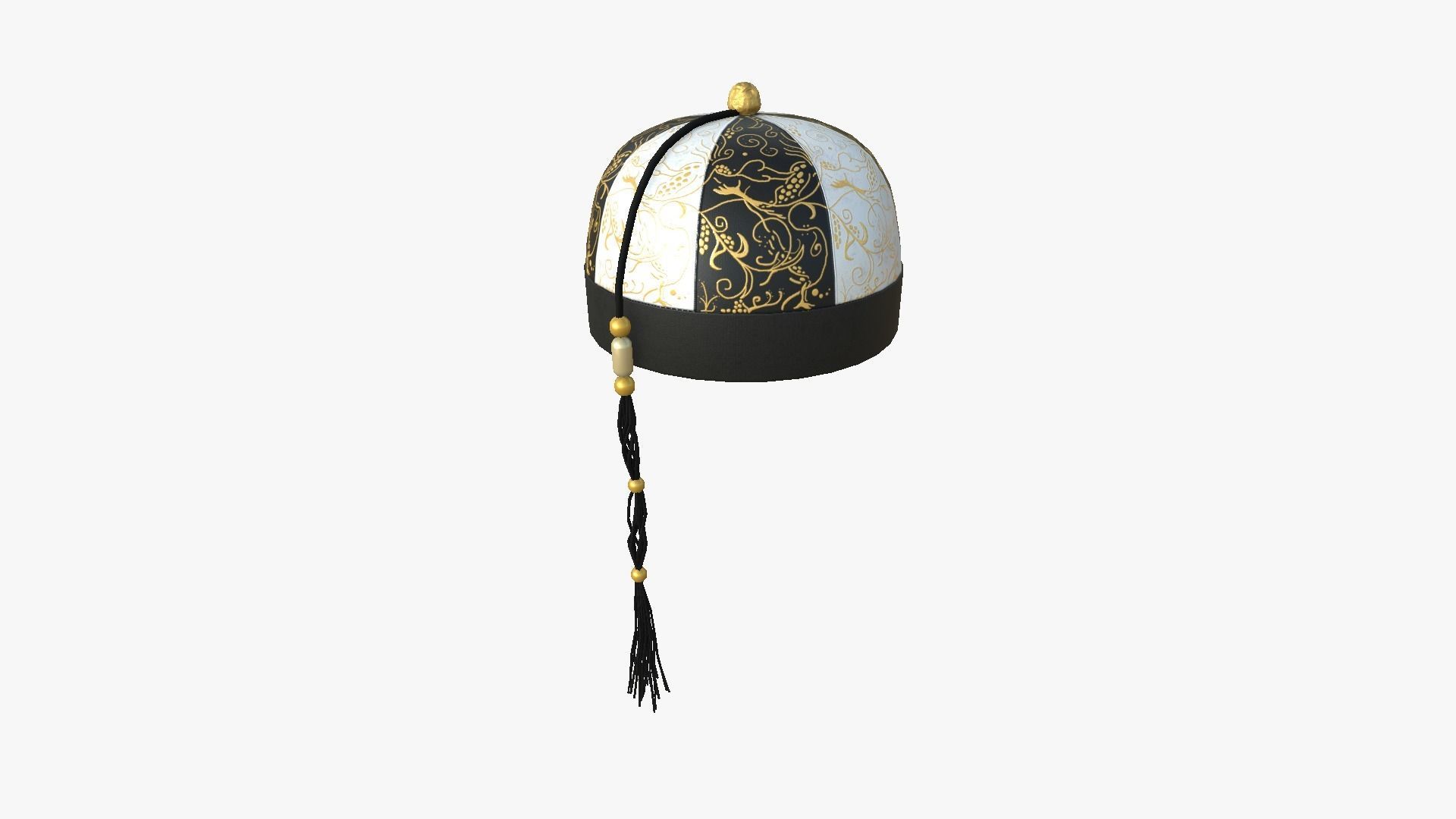 Chinese Traditional Hat A10 Black White - Character Design Low-poly 3D model_2