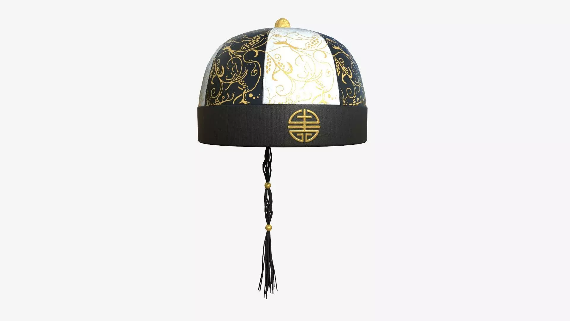 Chinese Traditional Hat A10 Black White - Character Design Low-poly 3D model_0