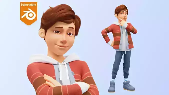 Cartoon White Man Teen Rigged Low-poly 3D model