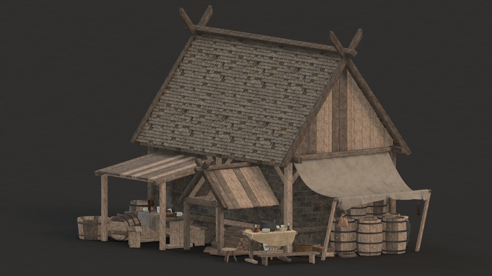 medieval market Low-poly 3D model_4