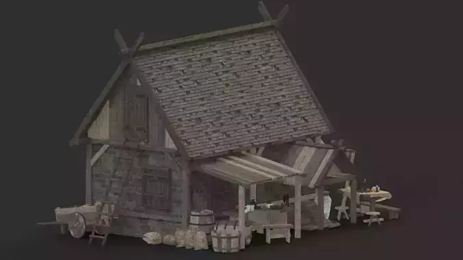 medieval market Low-poly 3D model