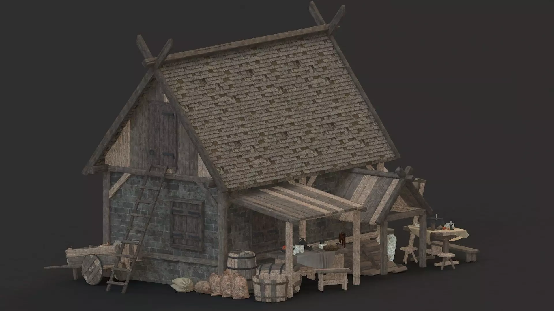 medieval market Low-poly 3D model_0