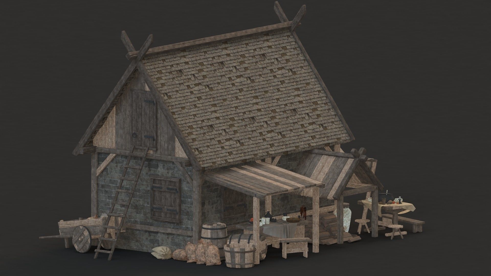 medieval market Low-poly 3D model_5